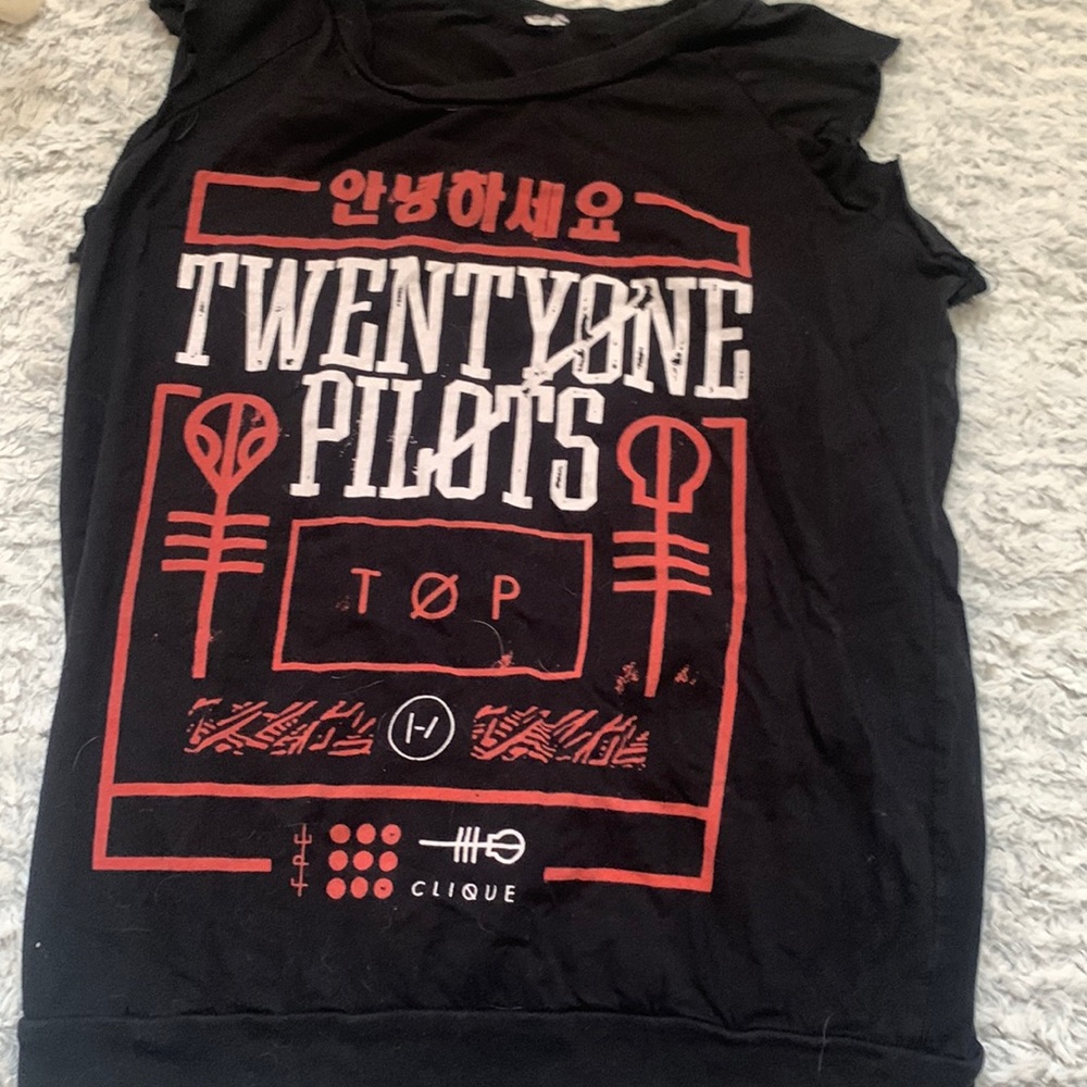 Black twenty one pilots  distressed tank top